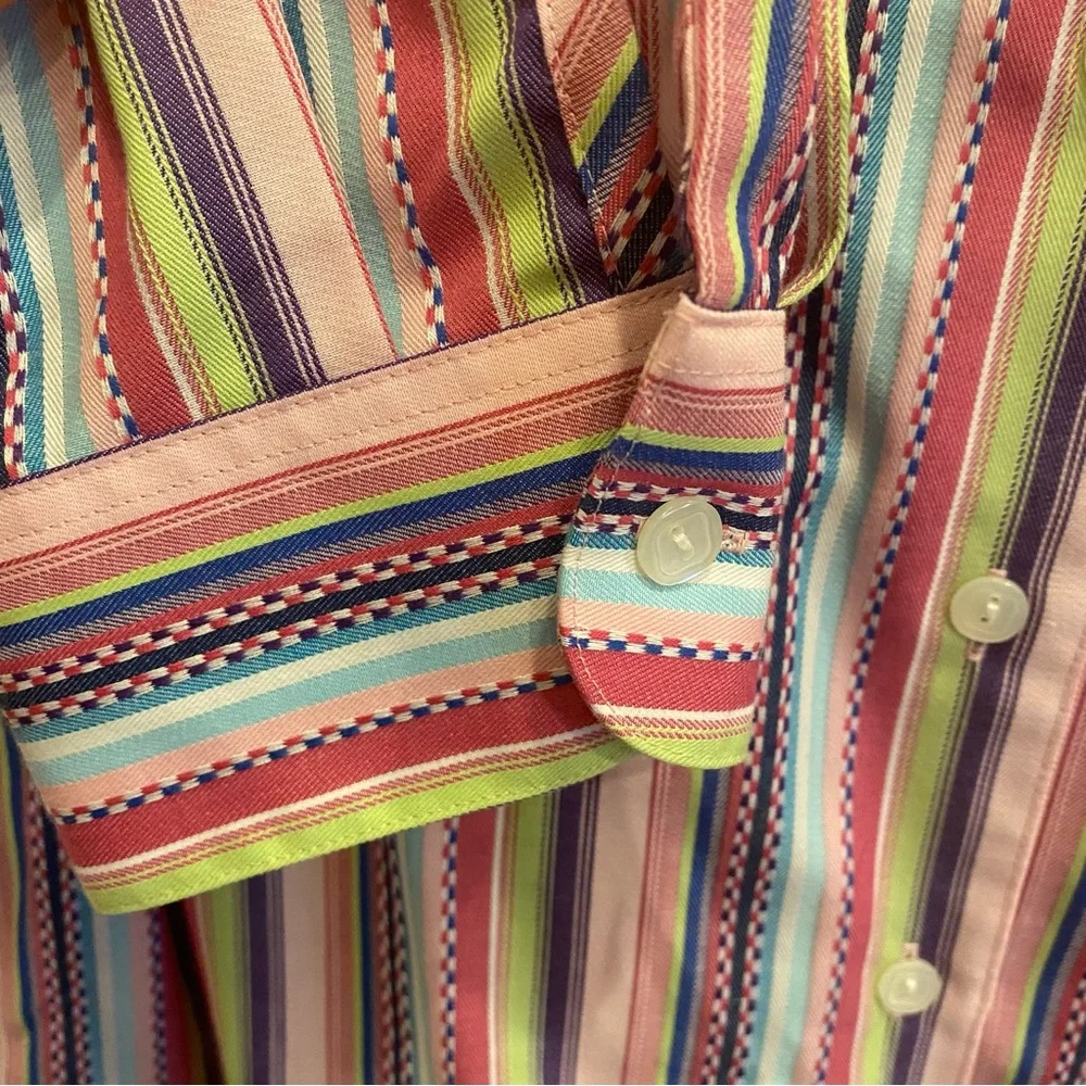 NWOT Women’s Foxcroft Multi Stripe Casual Button Down Long Sleeve Shirt Sz 14 - Picture 8 of 13